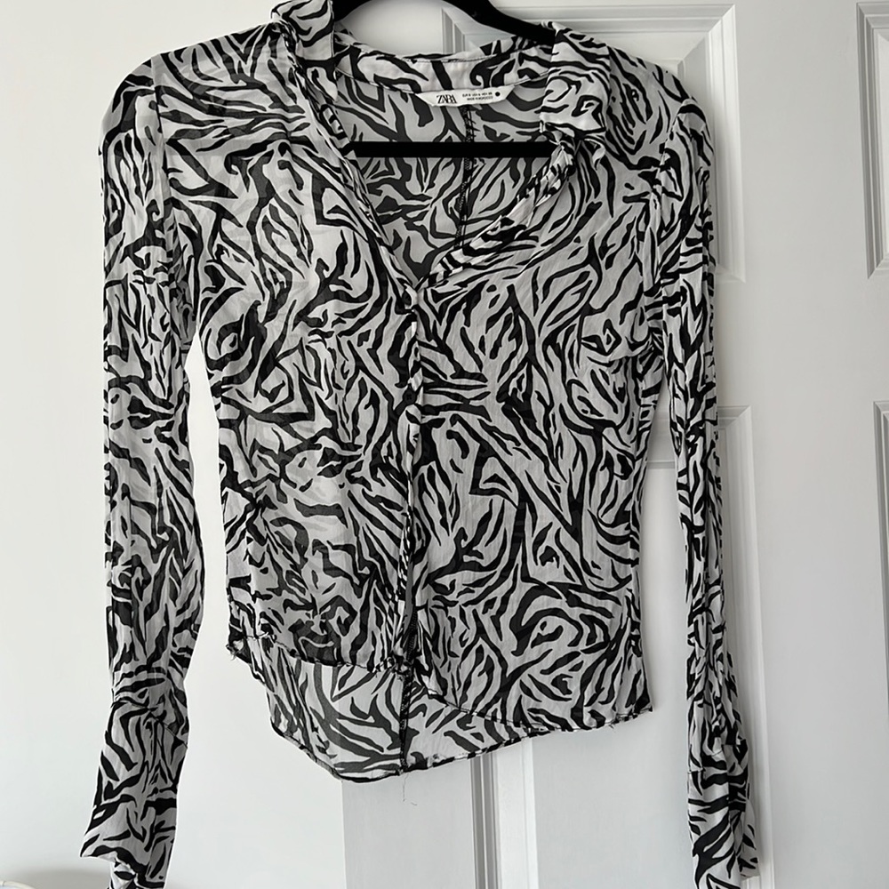 ZARA sheer zebra blouse